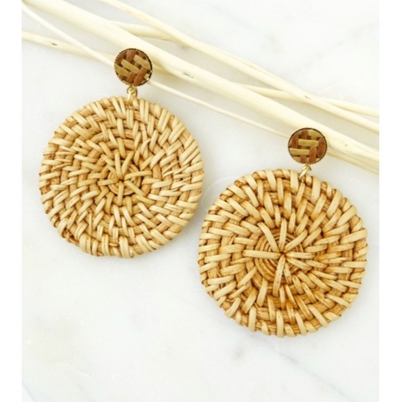 Jewelry - Boho Woven Straw Disk Earrings
